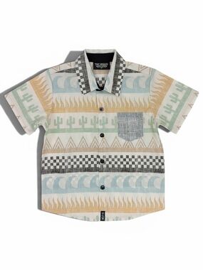 Tiny Whales Boys' Multi-Pattern Button Down Shirt - Cream/Mint/Blue